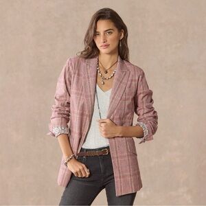 Sundance Whitman Plaid one-button Blazer Rose Pink Size Medium